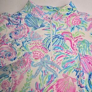 FAMA ZEE DONATI VITTORIO Coastal Shell Print UPF 50 Golf 1/4 Zip Medium Top 2830